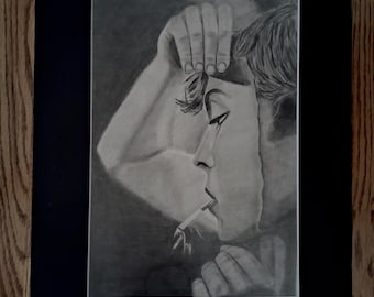 Original Graphite Pencil Portrait: Masked Man, Matted (14.5in x 18.75in)