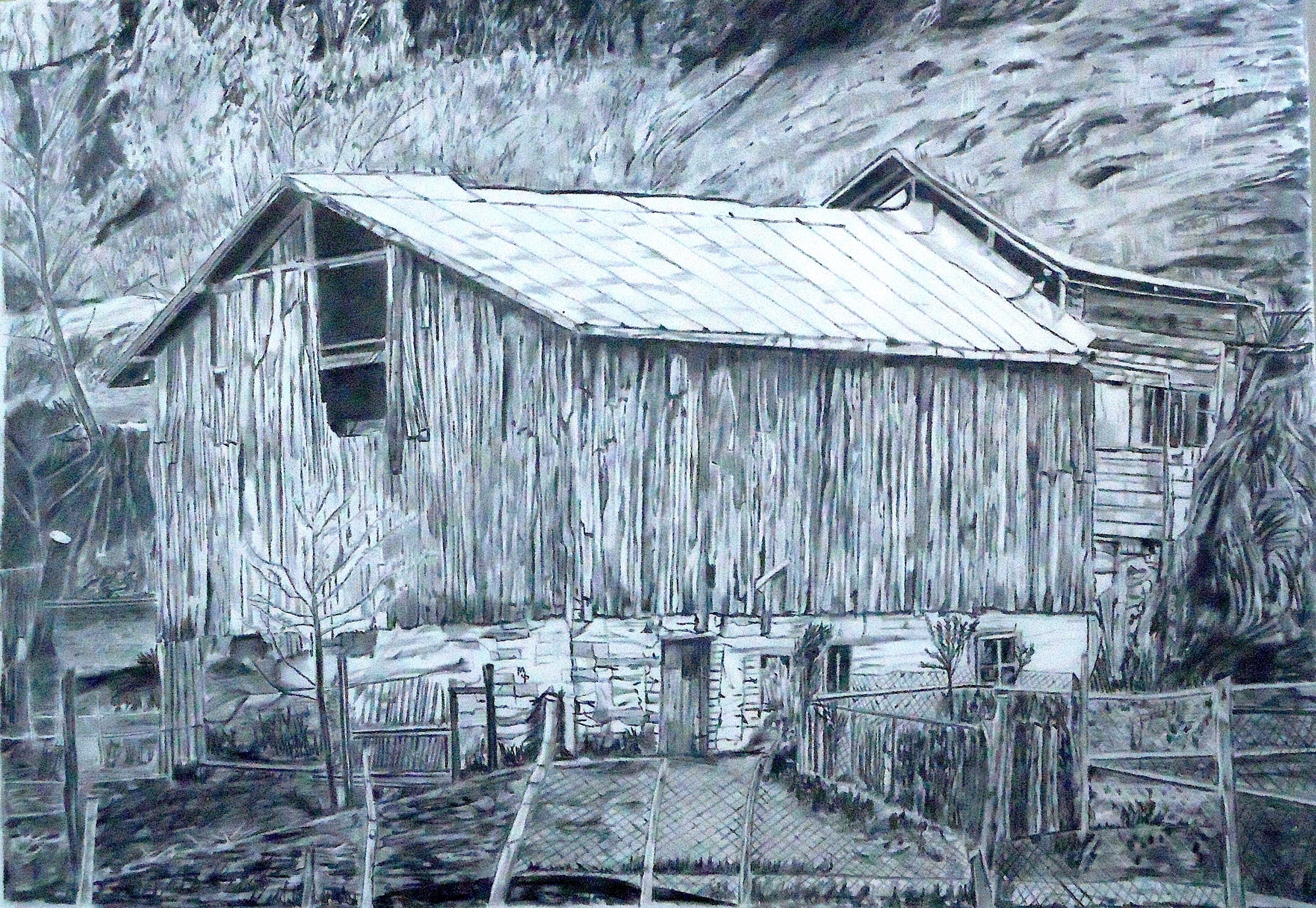 Original Graphite Pencil Barn Drawing: Rural Landscape Art (16x23in)