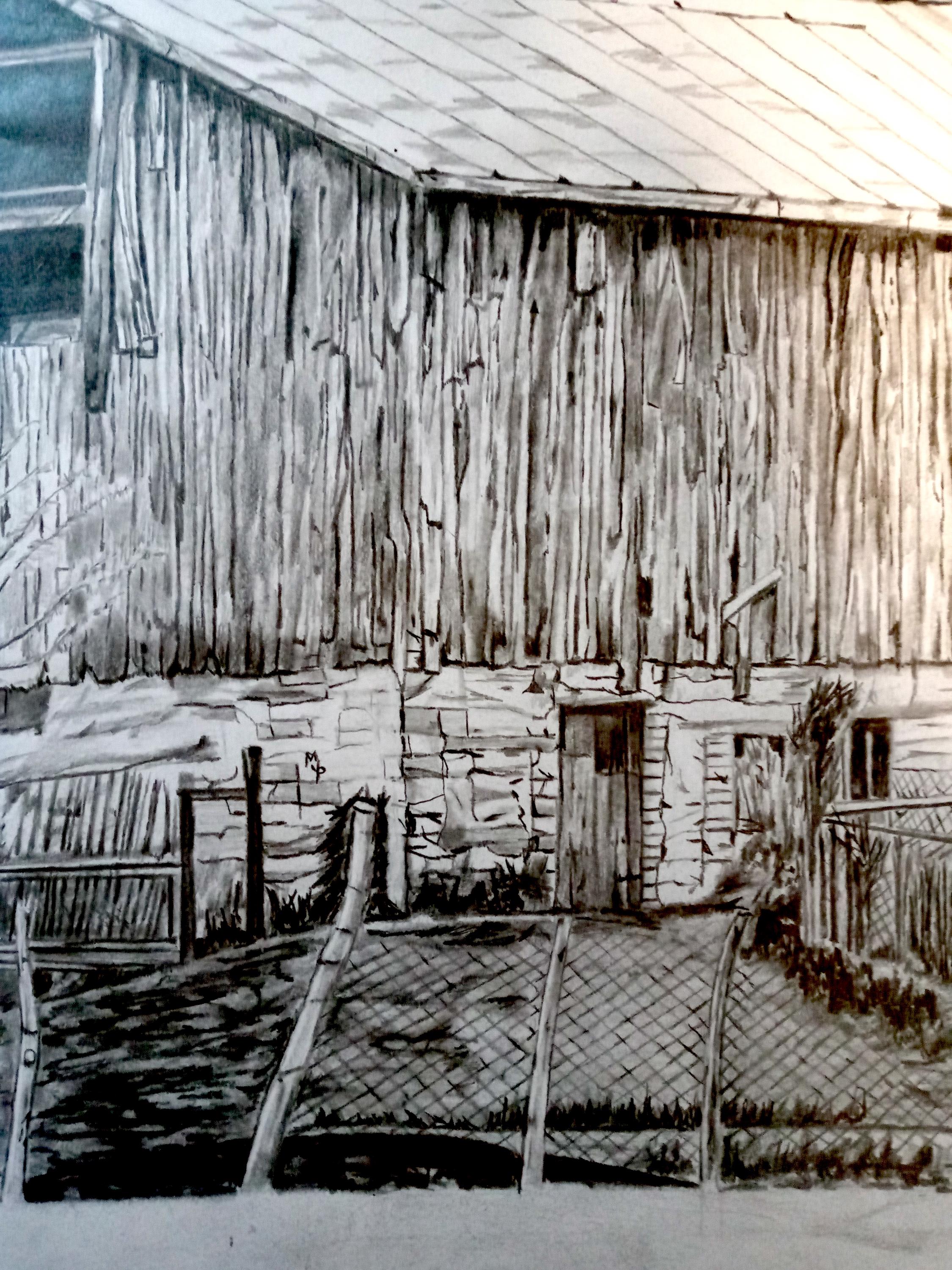 Original Graphite Pencil Barn Drawing: Rural Landscape Art (16x23in) - Etsy