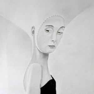 Graphite drawing, pencil drawing, Female pencil drawing, Graphite female drawing. Original rendering. No prints. 12in x 16 in. Unframed.