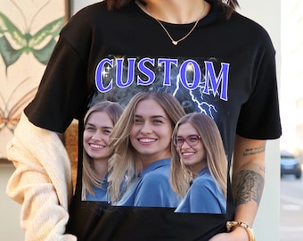 Custom Photo Vintage Tshirt, Vintage-Inspired Graphic Tee, Custom Retro Bootleg Rap Tee, Custom Your Photo, Shirt With Girlfriend Face