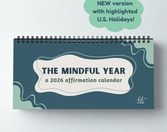 Skrivbordskalender 2026 med affirmationer | Det medvetna året | Avsiktlig planeringskalender med amerikanska helgdagar