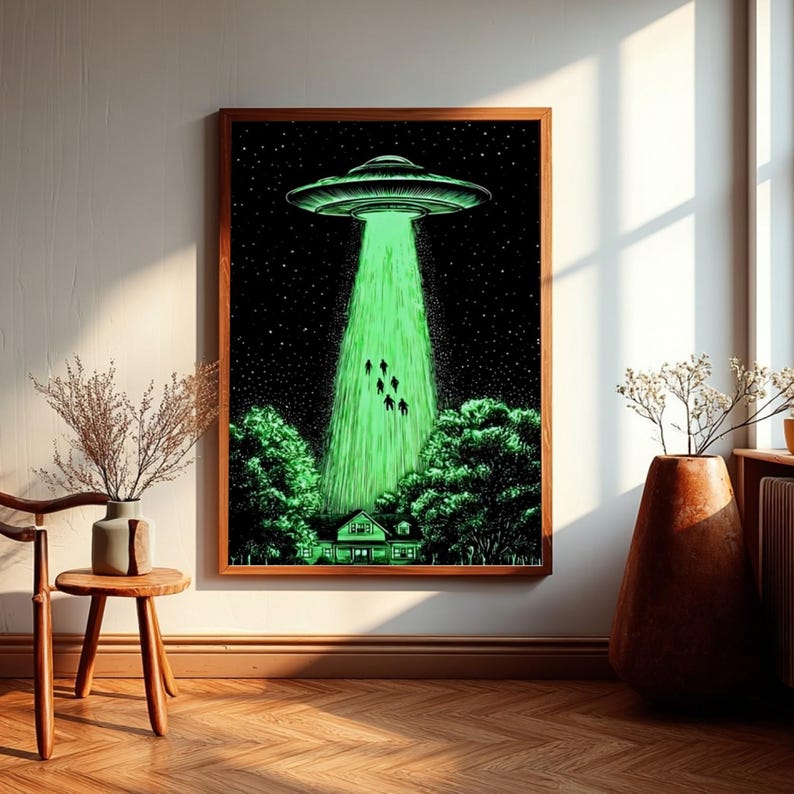 UFO Abduction Canvas Print, Sci-fi Alien Gaming Room Decor (unframed ...