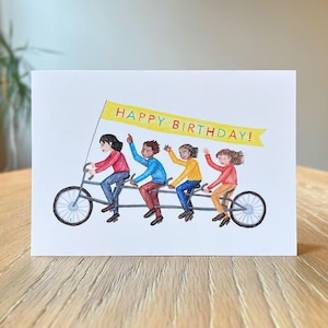 carte de joyeux anniversaire dessinée à la main | Vélo | Vélo tandem | Coloré
