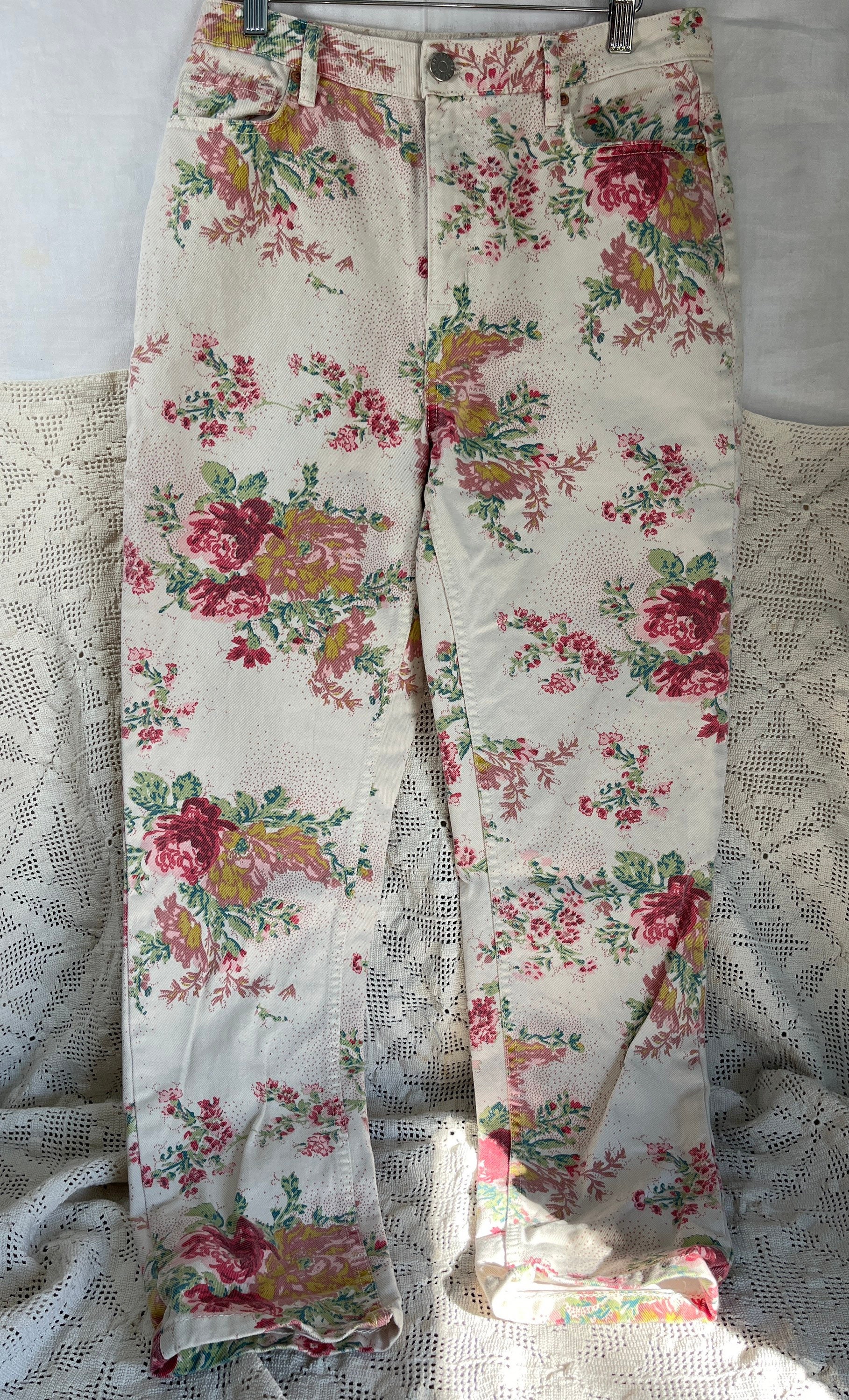 Urban Outfitters Pink Floral Jeans | Etsy