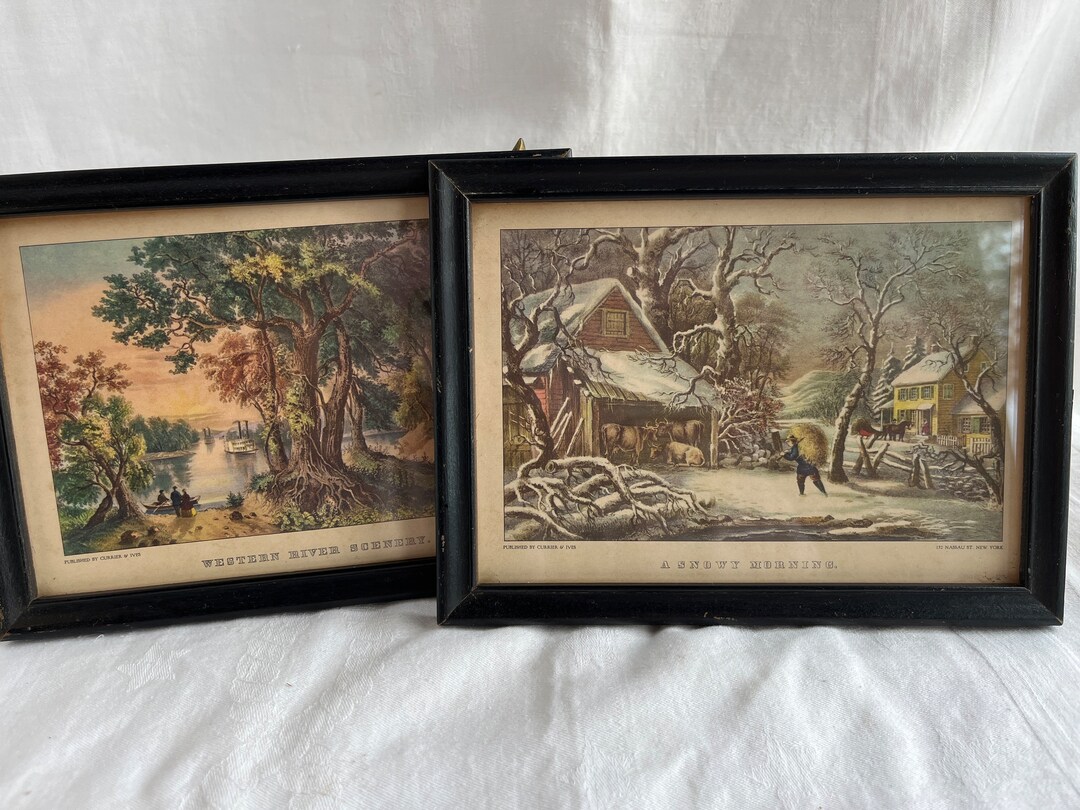 2 Small Vintage Frames Prints Fall Winter Etsy
