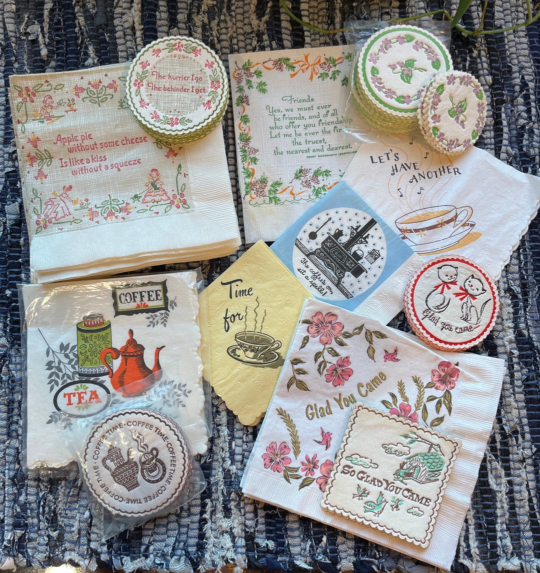 Vintage Paper Napkin and Coaster LOT Tea Coffee Time Etsy