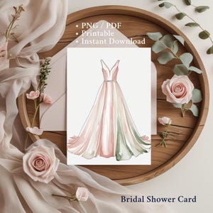 Printable Minimalist Pink Dress Bridal Shower Card Digital Template Elegant Pink Dress Shower Card Modern Wedding Invitation for Bride Set