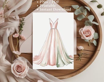 Minimalist Pink Dress Bridal Shower Card Printable Elegant Digital Download Template