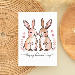 Printable Valentines Card with Bunny Couple Illustration DIY Cute Love Card Template for Boyfriend Girlfriend Partner Anniversary Greeting Idea