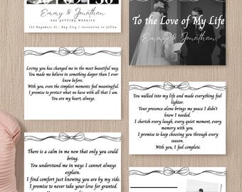 Invitación de boda collage de fotos de pareja, plantilla digital paquete de cartas de amor editable en Canva regalo novio set decorativo