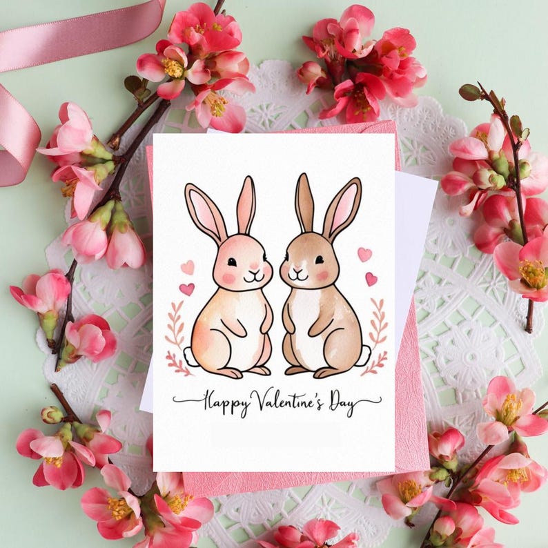 Bunny Couple Love Card Template Valentine’s Day Printable for Boyfriend Girlfriend Partner Cute DIY Greeting Card Anniversary Gift Idea