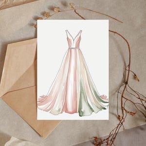 Carte de douche nuptiale imprimable minimaliste avec robe rose Carte de douche nuptiale rose élégante pour les célébrations de mariage Carte de douche nuptiale rose moderne à imprimer