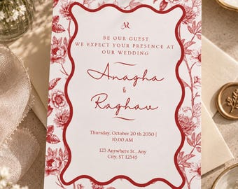 Burgundy Wedding Invitation Printed Ceremony Suite Card Vintage Floral Peony Design Rustic