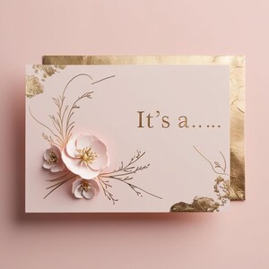 Modèle d'invitation de révélation de genre, carte de baby shower en or rose, faire-part d'invitation personnalisé, décoration de fête moderne, fille de révélation
