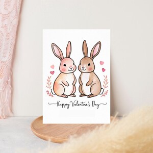Bunny Couple Valentines Card Template Printable DIY Love Greeting Card for Anniversary Partner Boyfriend Girlfriend Whimsical Animal Design