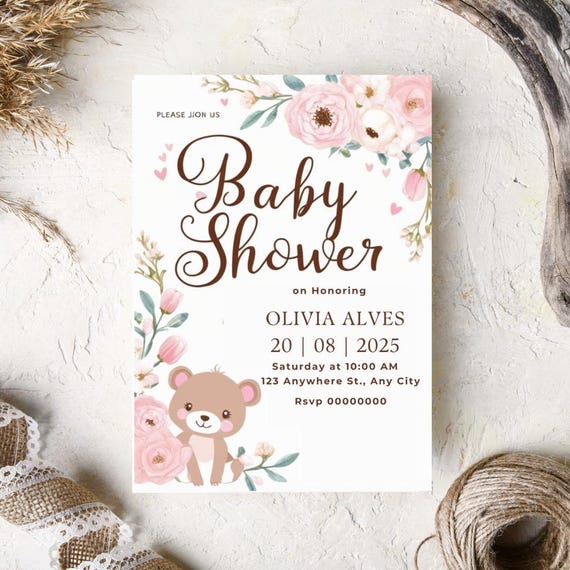 Holzfäller-Bär Babyparty-Einladungen – Rustikales Wald-Design, 25 Stück Blanko