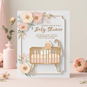 Sjabloon uitnodiging babyshower Boho bloemenkaart gouden grib geslacht onthullen baby meisje jongen boho kaart aangepaste uitnodiging partij viering set