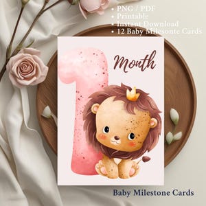 Modèle de téléchargement numérique de cartes jalon animal pour bébé, accessoires photo mensuels pour bébé, ensemble de cartes pour nouveau-né et première année, cadeau de shower de bébé