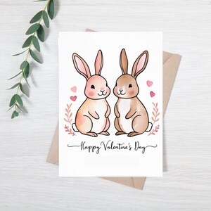 Cute Bunny Couple Valentine Card Template Printable DIY Love Greeting for Partner Boyfriend Girlfriend Anniversary Sweet Animal-Themed Design