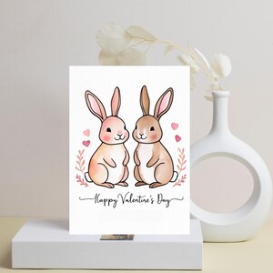 Adorable Bunny Valentine Card Template Printable Cute Couple Design for Boyfriend Girlfriend Partner Anniversary DIY Love Greeting Card