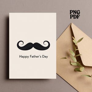 Fathers Day Card Template Digital Simple Mustache Minimalist Greeting Card Printable Classic Masculine Style Gift Card for Dad Celebration