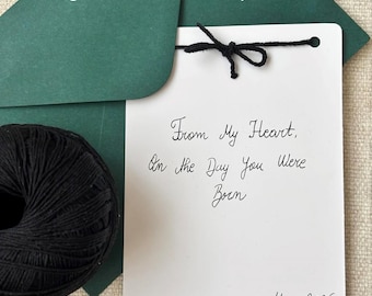 Servicio de cartas manuscritas con caligrafía personalizada, tarjeta elegante en tinta negra, regalo único de correspondencia