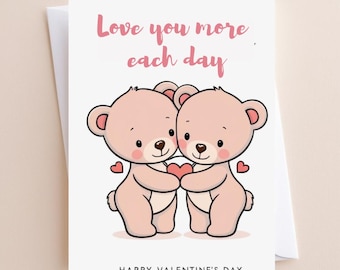 Bear Couple Valentines Day Card Romantic Anniversary Greeting Digital Download