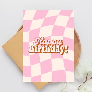 Retro Geburtstagskarte Rosa Creme gefaltet Design Spaß glücklich Feier Vorlage benutzerdefinierte druckbare Groovy Stil fröhlich Briefpapier Karte Andenken
