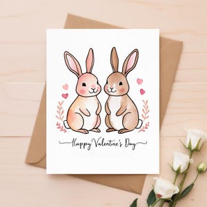 Valentines Day Card Template Bunny Couple Printable Cute Animal Love Card for Boyfriend Girlfriend Partner DIY Anniversary Gift for Couples