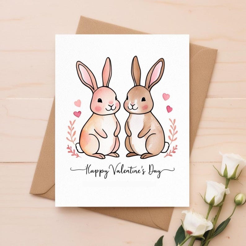 Valentines Day Card Template Bunny Couple Printable Cute Animal Love Card for Boyfriend Girlfriend Partner DIY Anniversary Gift for Couples