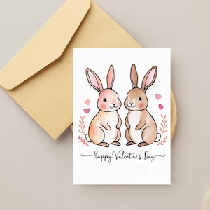Valentine Printable Card Bunny Couple Love Template Cute Animal Greeting for Boyfriend Girlfriend Partner DIY Romantic Anniversary Gift