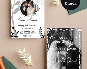 Invitación de boda minimalista plantilla digital paquete de cartas personalizadas recuerdo para novia novio suite editable en Canva descarga