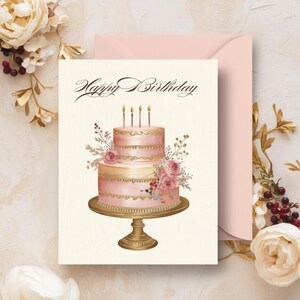 Floral Birthday Card Template Cake Happy Birthday Card Floral Cake Design Gift Idea Card Flowers Bloom Birthday Card Keepsake Download Card