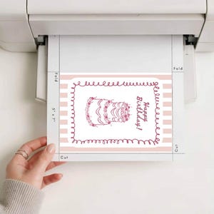 Pinky birthday card digital printable Canva template cake design greeting gift card for daughter instant download soft pastel palette with playful cake illustration minimalist layout ready to print in PNG and PDF format perfect for a fun birthday surprise