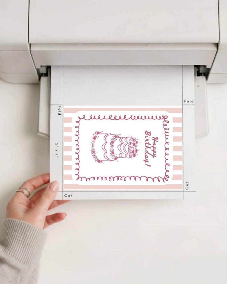 Pinky birthday card digital printable Canva template cake design greeting gift card for daughter instant download soft pastel palette with playful cake illustration minimalist layout ready to print in PNG and PDF format perfect for a fun birthday surprise