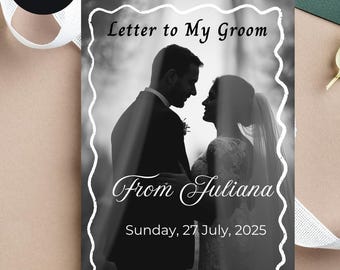 Carta a mi novio en el día de la boda Carta de amor personalizada de la novia a su novio Plantilla Canva imprimible descarga digital