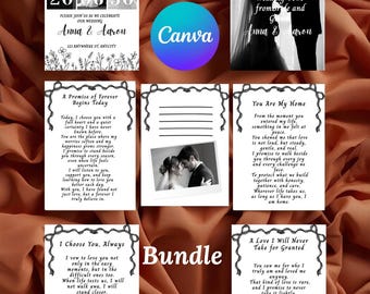 Plantilla de invitación de boda en blanco y negro paquete de cartas digitales para novia novio regalo recuerdo editable en Canva descarga