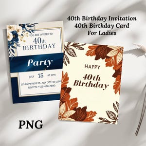 Modèle d'invitation personnalisé pour 40e anniversaire numérique personnalisable pour adulte, invitation à un événement marquant pour femme et homme