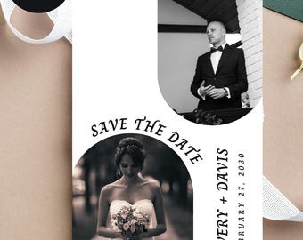 Invitación boda minimalista plantilla digital editable imprimible con foto de novios diseño elegante tarjeta personalizada, descarga