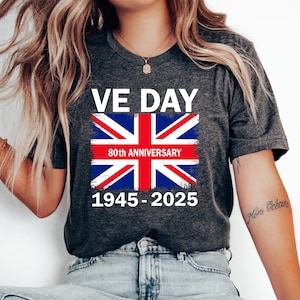 Koszulka z flagą VE Day, koszulka z okazji 80. rocznicy VE Day, koszulka upamiętniająca II wojnę światową, 1945 Victory Europe Day, koszulka z historią wojskowości