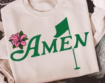 Amen Golf PNG, Floral Golf Design, Azalea Flower Golf PNG, Golf Lover Gift, Retro Golf Quote, Masters Inspired Design, Golf Sublimation