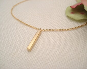 Tiny 3D Vertical Bar with Gold filled or sterling silver chain Necklace...Simple everyday, layering, Delicate minimalist, bridesmaid gift