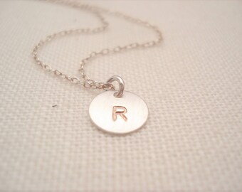 Personalized Initial Disc Necklace, Sterling Silver, Gold, Rose Gold