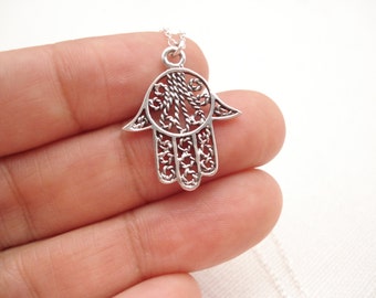 Sterling silver Hamsa hand Necklace...Jewelry for simple everyday, layering, wedding, bridesmaid gift, best friends gift, gift for her