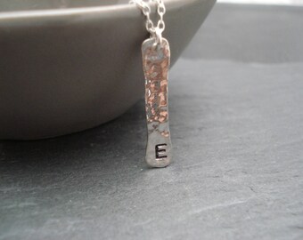 Hammered Sterling Silver Initial Bar Necklace: Personalized Minimalist Jewelry