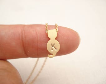Personalized Cat Necklace, Initial Charm, Pet Memorial Jewelry