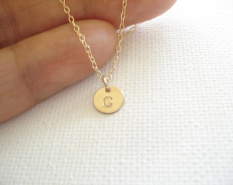 Gold Filled Initial Necklace, Personalized Disc Charm