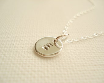 Sterling Silver Personalized Initial Necklace, Disc Pendant