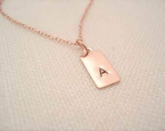 Rose gold filled Initial Bar necklace...Initial pendant, Vertical bar, simple everyday, layering, wedding, bridesmaid gift